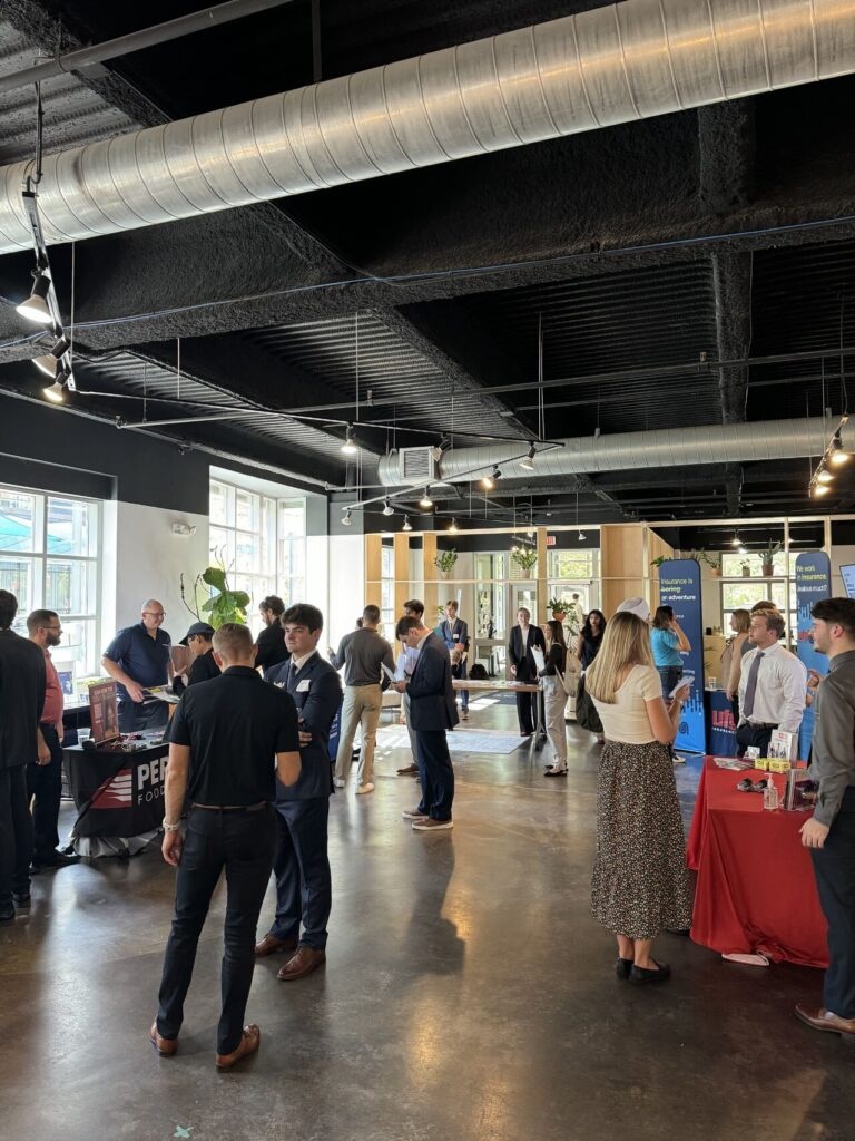 Tables at the career fair.